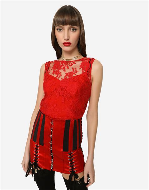 dolce gabbana floral lace top|Floral Chantilly lace top in Red for Women .